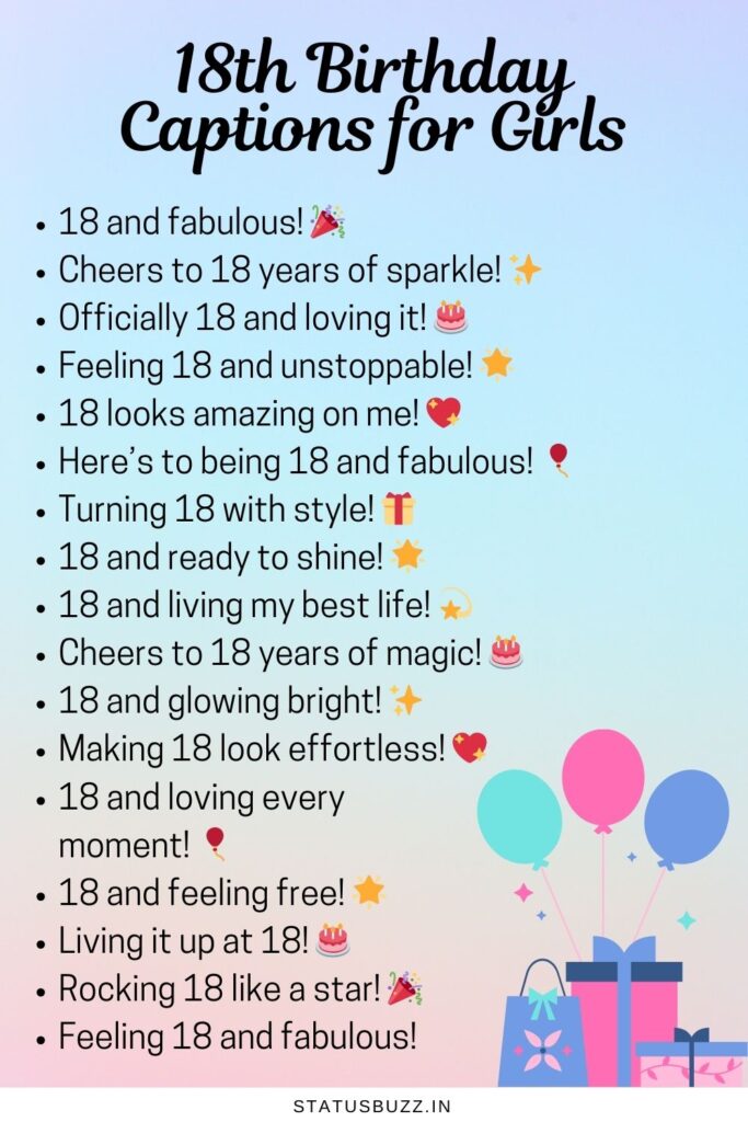 18th birthday captions for girls