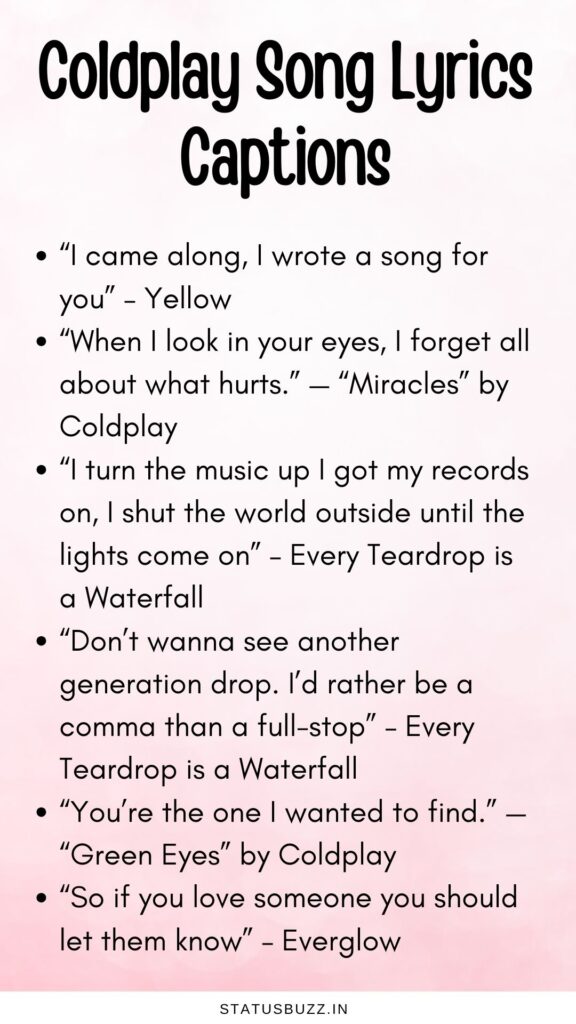 coldplay song lyrics captions
