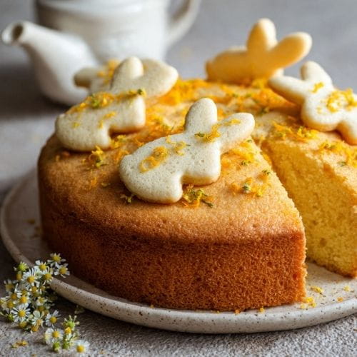 Orange Chamomile Cake with Bunny Cookies