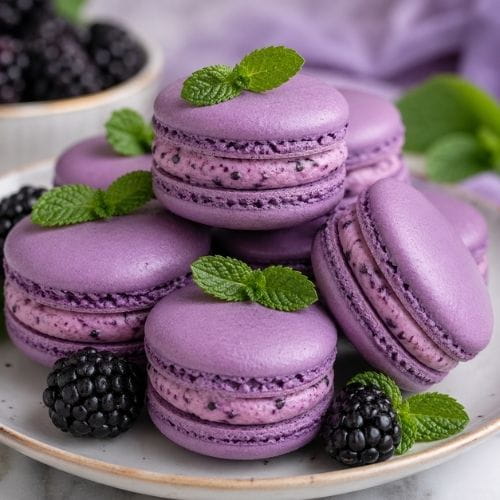 Blackberry Mint Macarons
